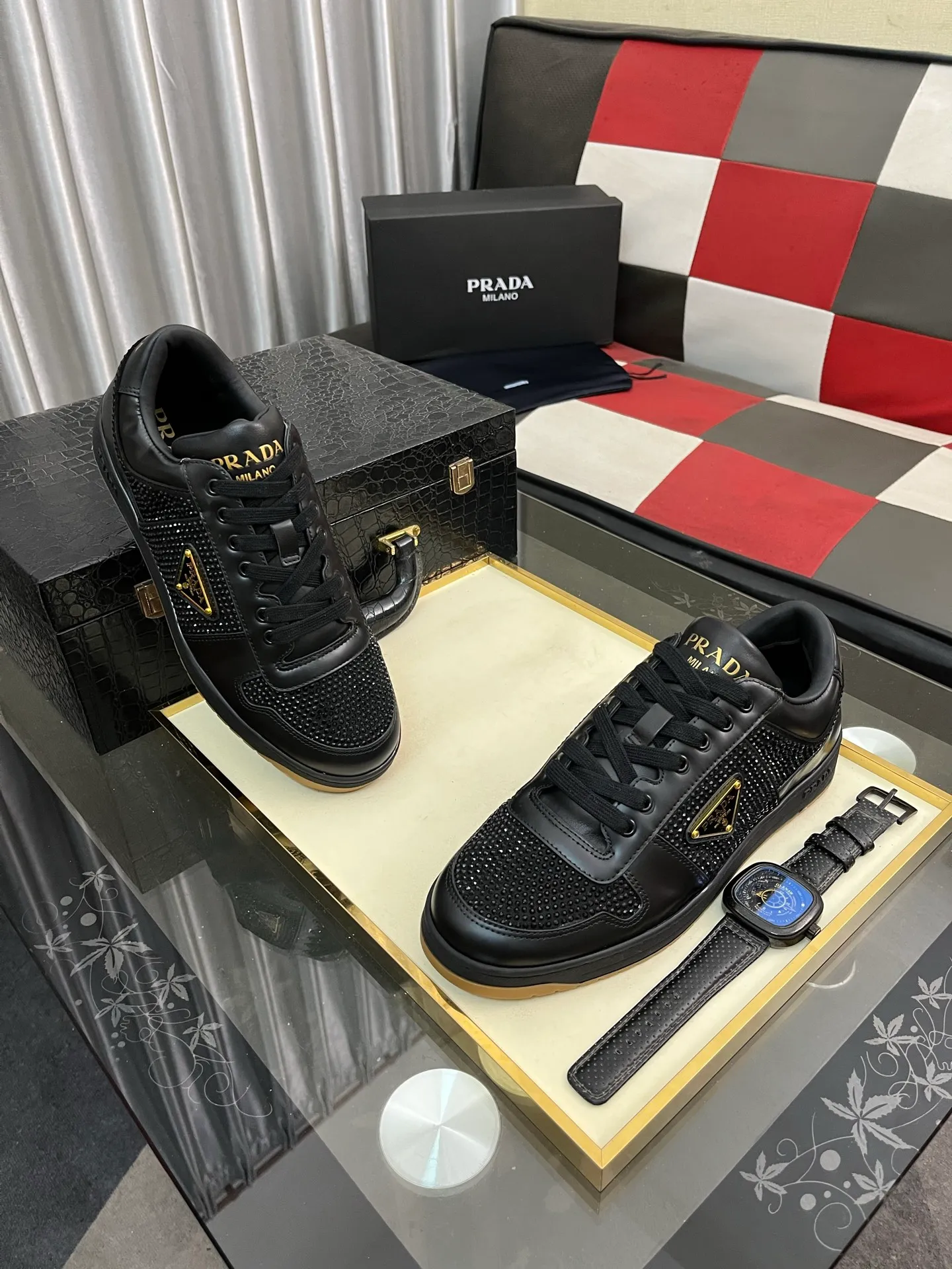 Men's shoes 💰680⌚️⌚️【PRADA】Prada - high-end quality original order 🔍🔍🔍casual sports shoes - Upper: 🔝 Nappa calfskin, perforated calfskin, shoe body sewn brand metal fasteners, tongue screen-printed high frequency brand logo - Lining: water-dyed cowhide - Outsole: ultra-light TPU foam rubber; two-color molded outsole -Ultra-high quality control and fine workmanship: outstanding (high-end, extravagance, class) -Size: 38-44 (45, can be customized)